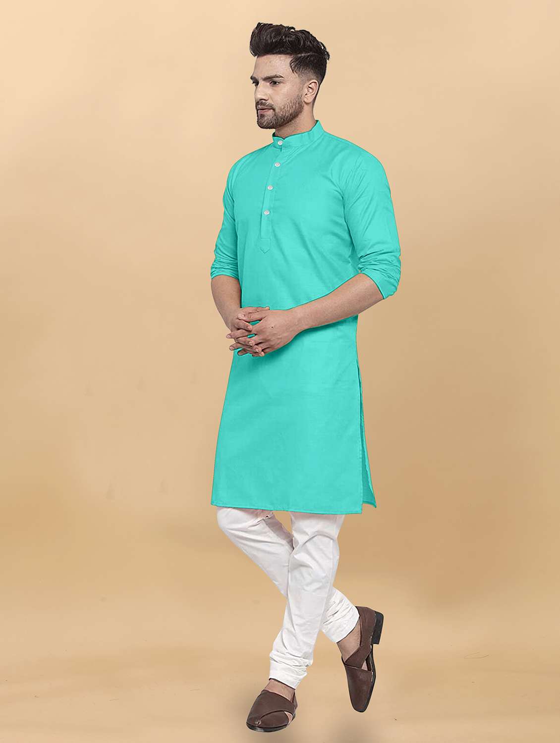 men pack of 2 solid mandarin neck long kurta - 21976638 -  Standard Image - 2