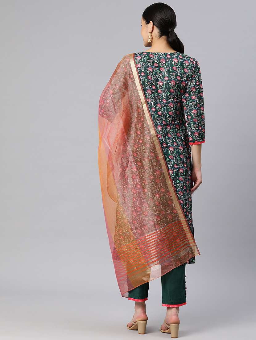 women three quarter sleeve kurta pant with dupatta set - 21976657 -  Standard Image - 2