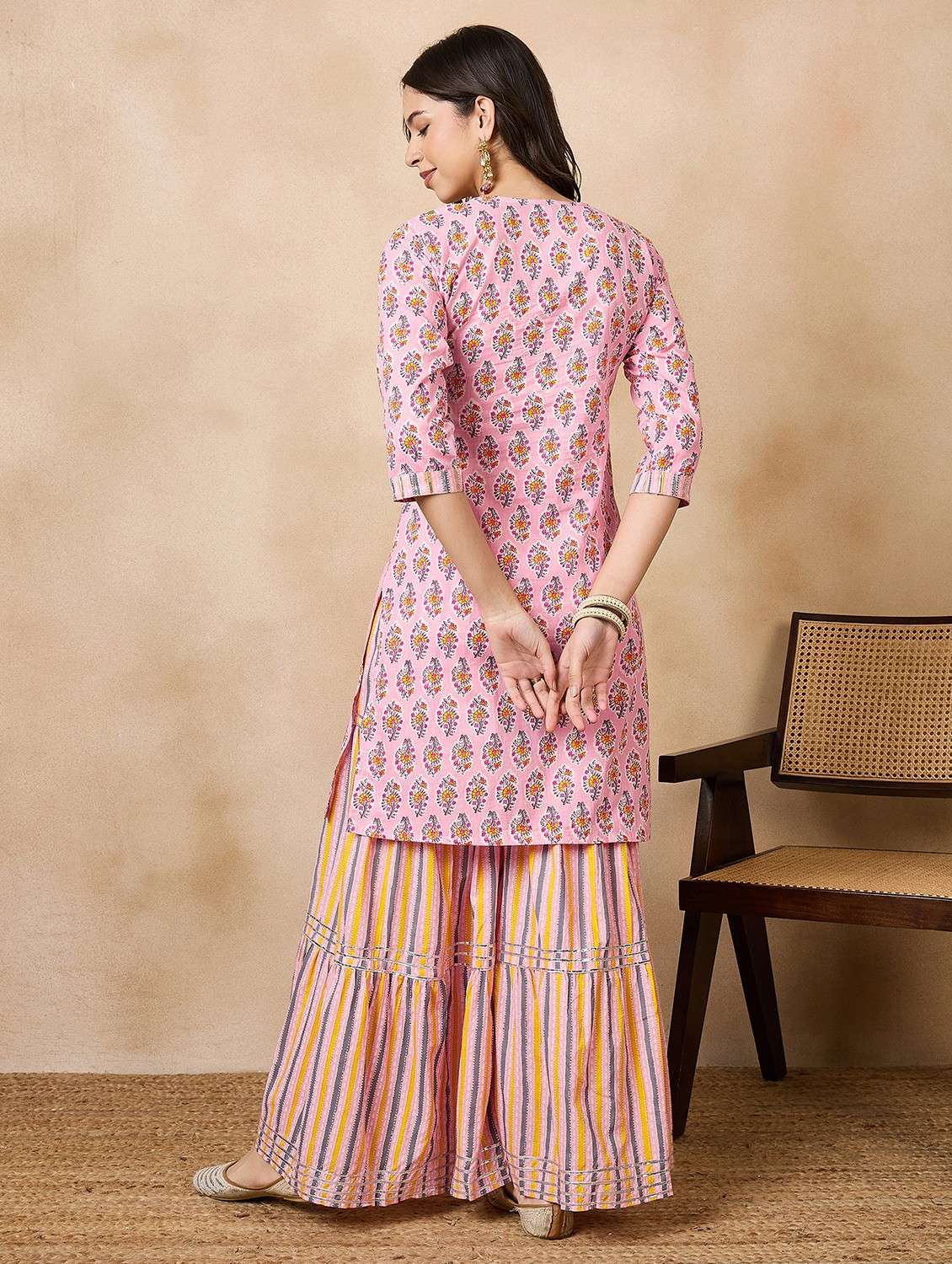 women three quarter sleeve kurta sharara set - 21976658 -  Standard Image - 2