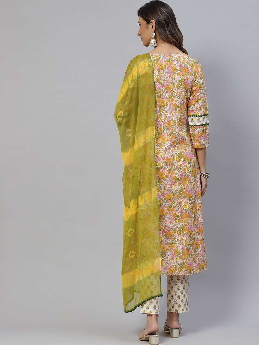 women three quarter sleeve kurta pant with dupatta set - 21976659 -  Standard Image - 2