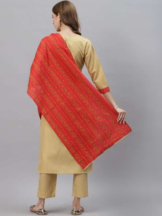 women three quarter sleeve kurta pant with dupatta set - 21976660 -  Standard Image - 2