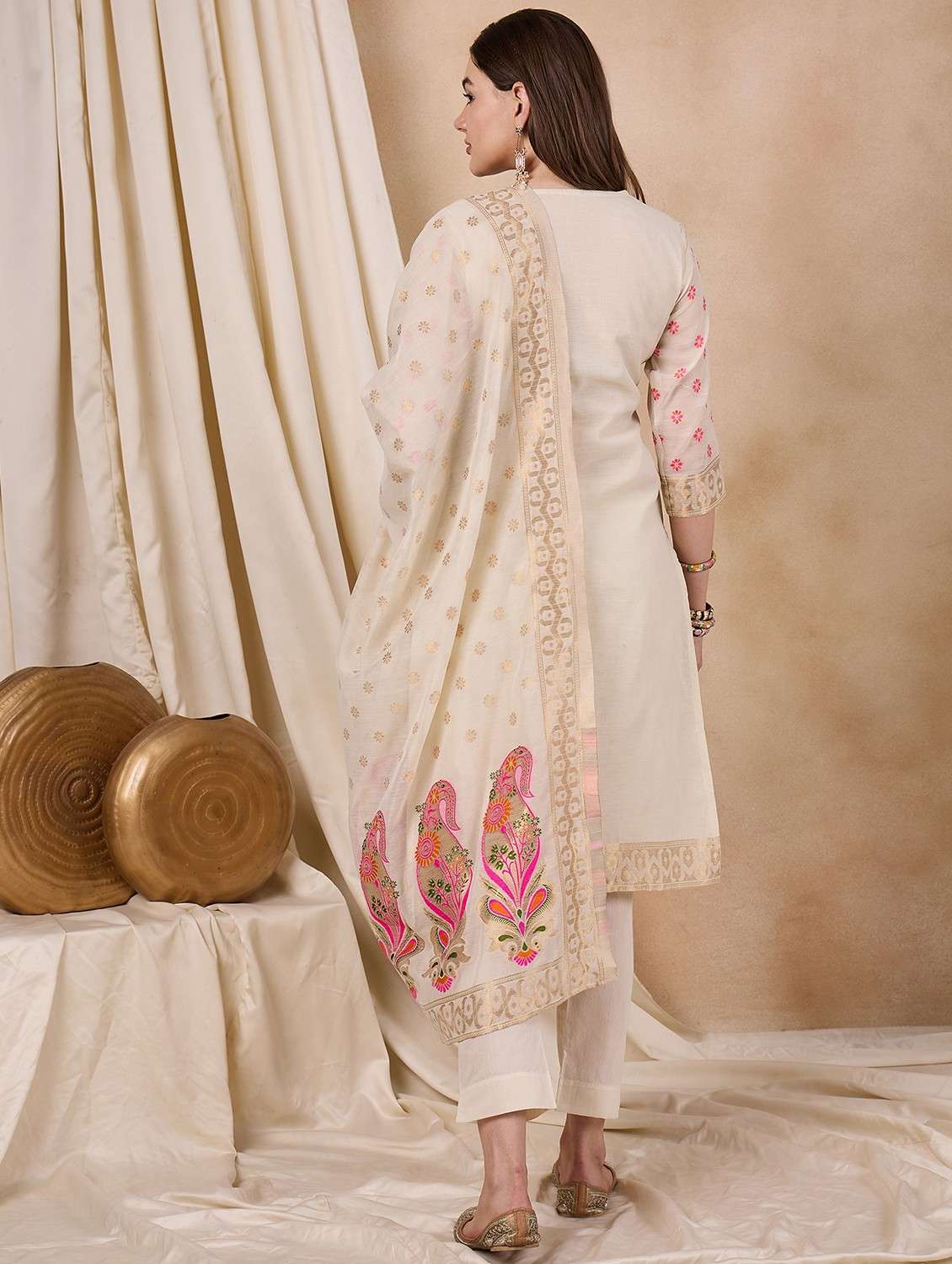 women three quarter sleeve kurta pant with dupatta set - 21976673 -  Standard Image - 2