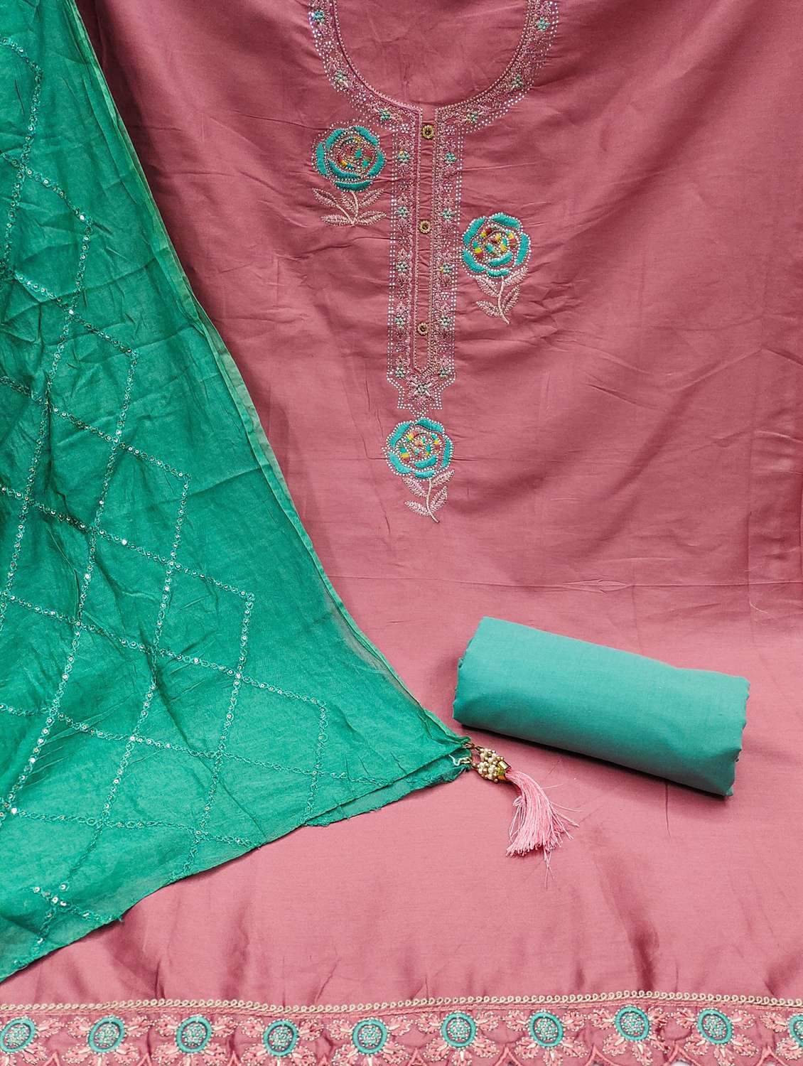 women solid with work embroidered unstitched suit set - 21976674 -  Standard Image - 2