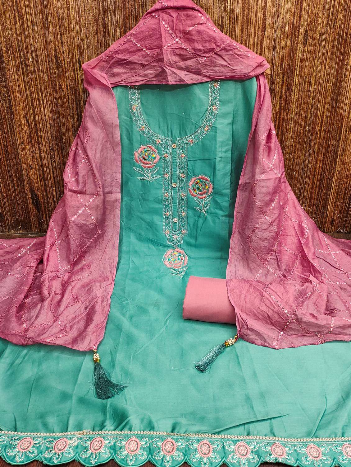 women solid with work embroidered unstitched suit set - 21976675 -  Standard Image - 2