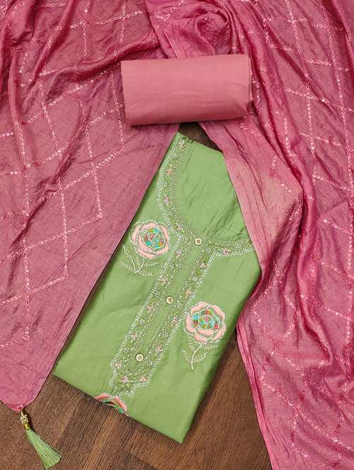 women solid with work embroidered unstitched suit set - 21976677 - Standard Image - 0