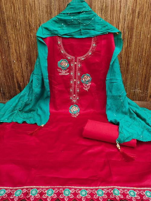 women solid with work embroidered unstitched suit set - 21976679 -  Standard Image - 0
