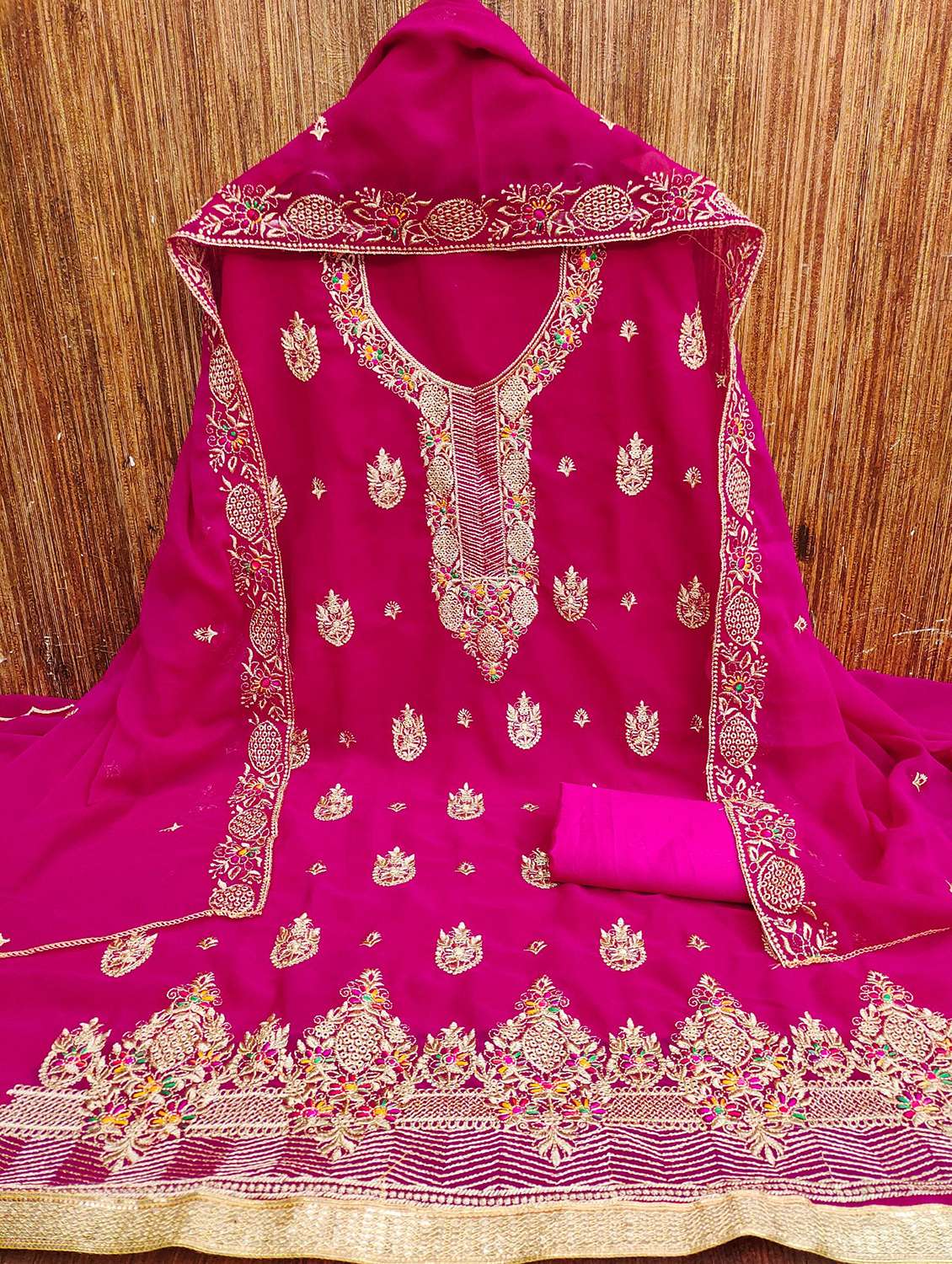 women solid with work embroidered unstitched suit set