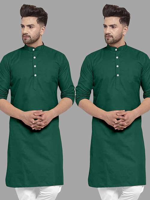 men pack of 2 solid mandarin neck long kurta - 21976702 - Standard Image - 0