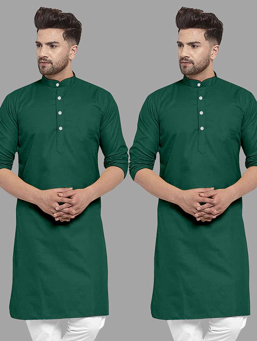 men pack of 2 solid mandarin neck long kurta - 21976702 - Zoom Image - 0