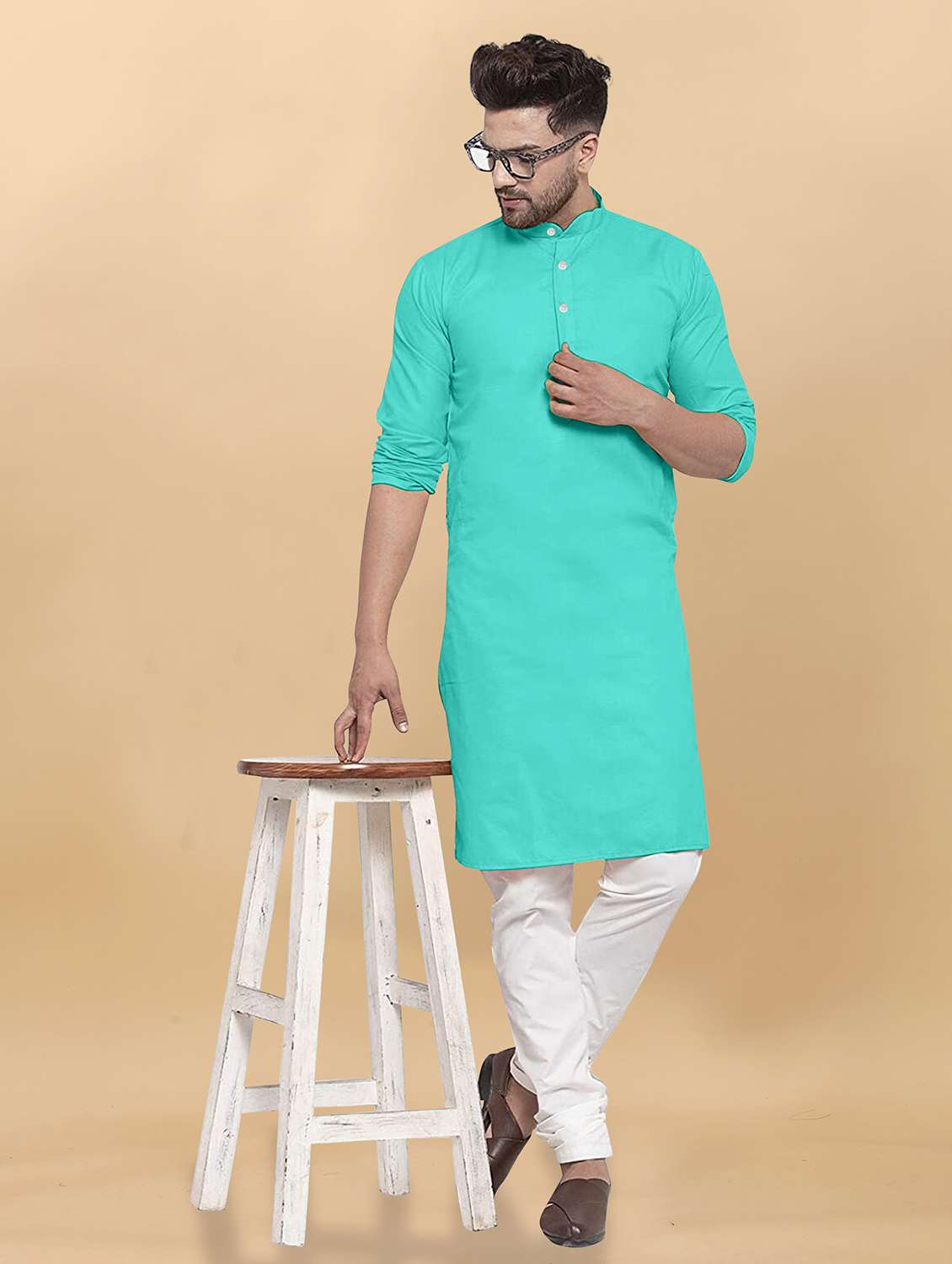 men pack of 2 solid mandarin neck long kurta - 21976874 -  Standard Image - 2