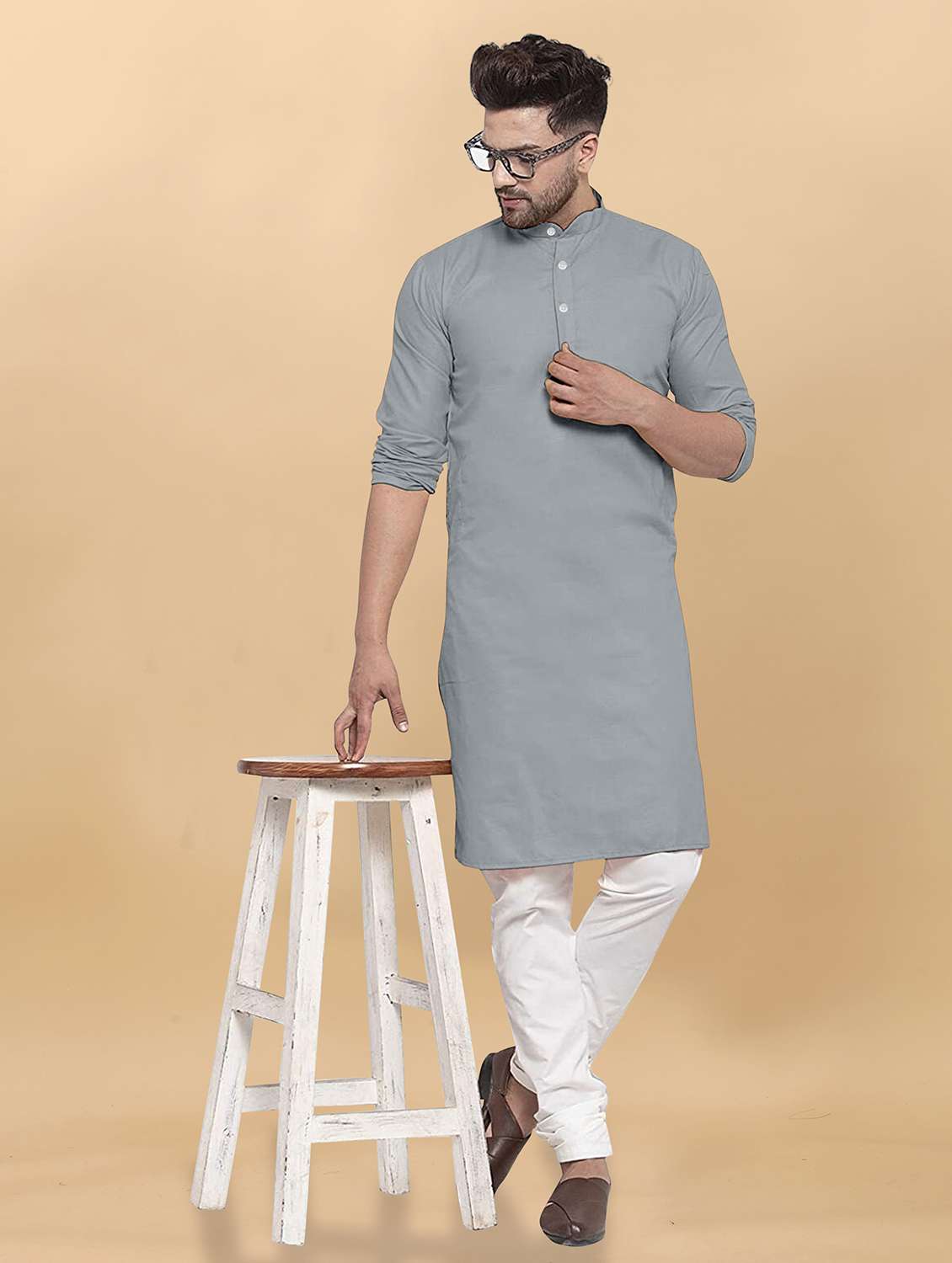 men pack of 2 solid mandarin neck long kurta - 21976876 -  Standard Image - 2