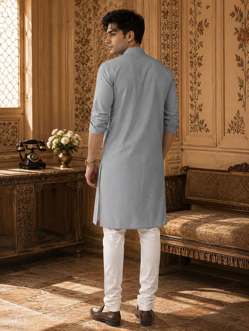 men pack of 2 solid mandarin neck long kurta - 21976876 -  Standard Image - 2