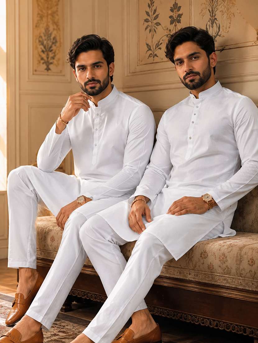 men pack of 2 solid mandarin neck long kurta