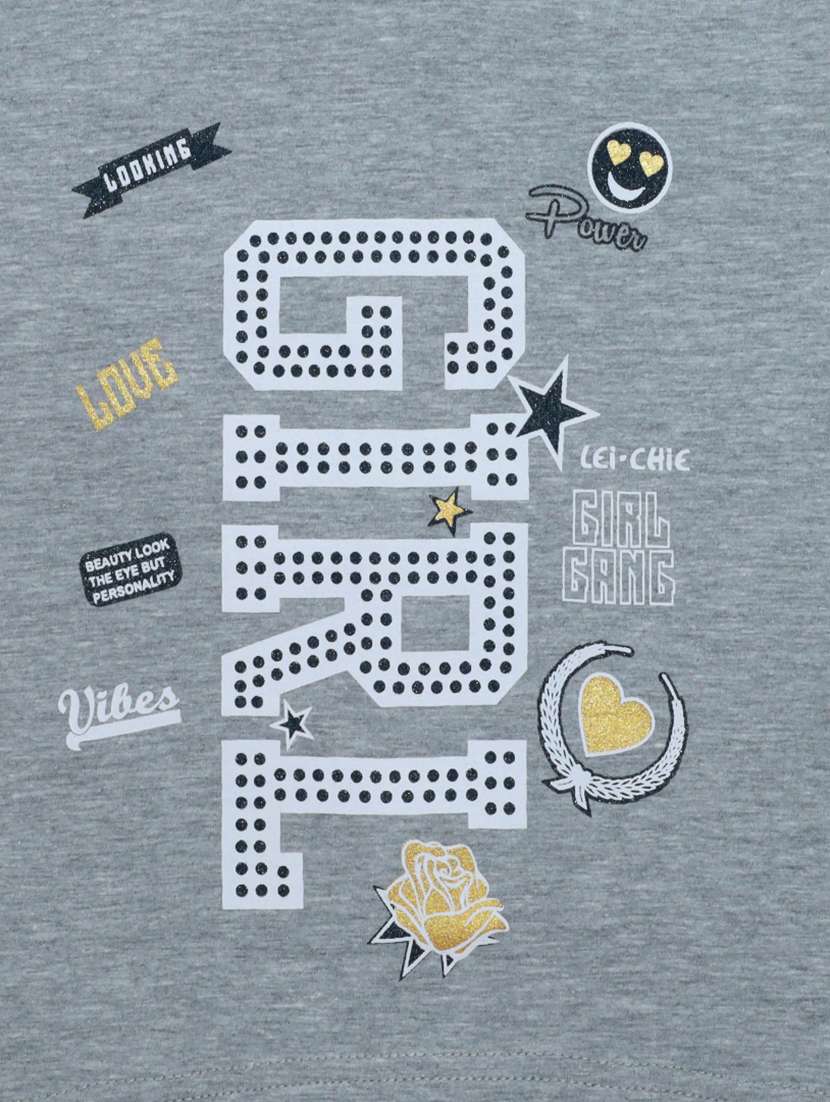 girls grey printed short sleeve high low tee - 21976932 -  Standard Image - 2