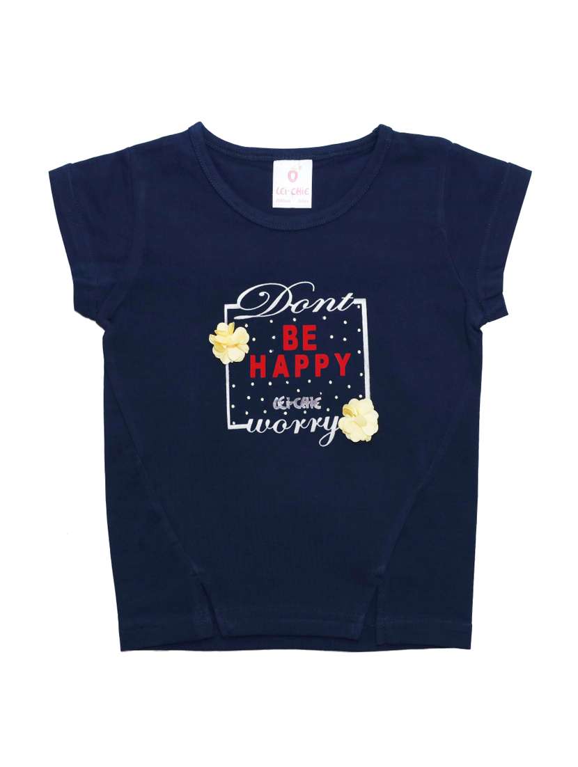 girls navy blue printed short sleeve crop tee - 21976933 -  Standard Image - 2