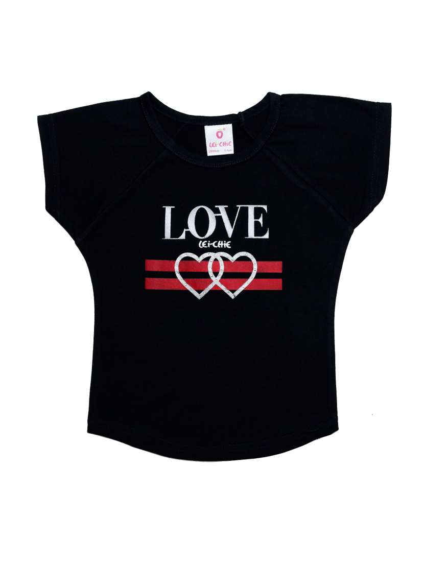 girls black printed short sleeve crop tee - 21976935 - Standard Image - 2