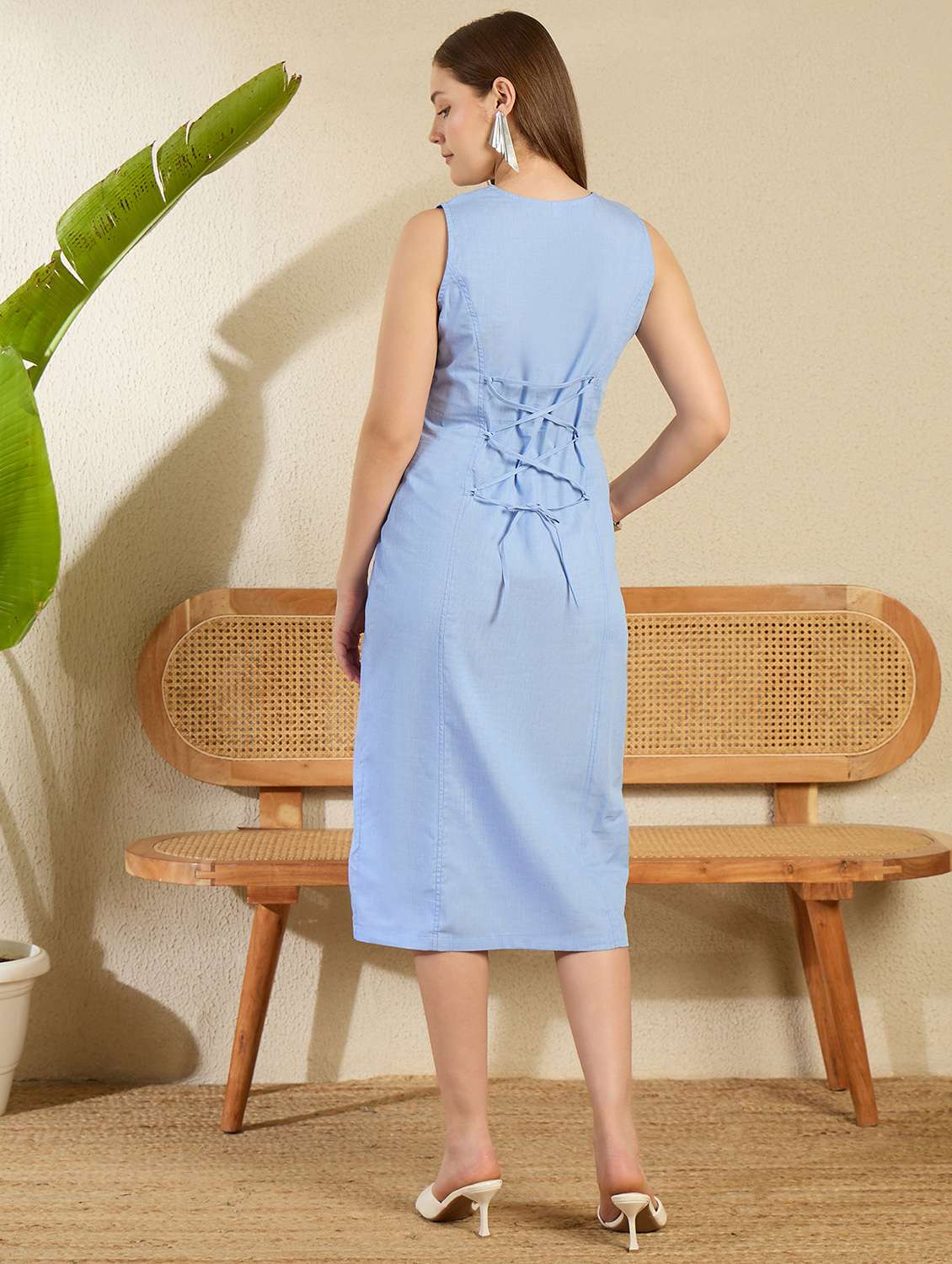 women solid sleeveless denim bodycon dress - 21976947 - Standard Image - 2