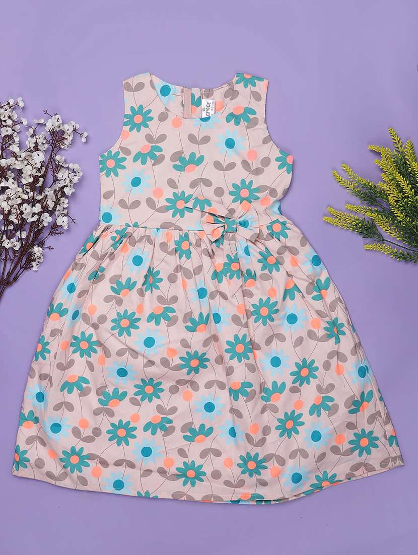 girls floral printed round neck frock