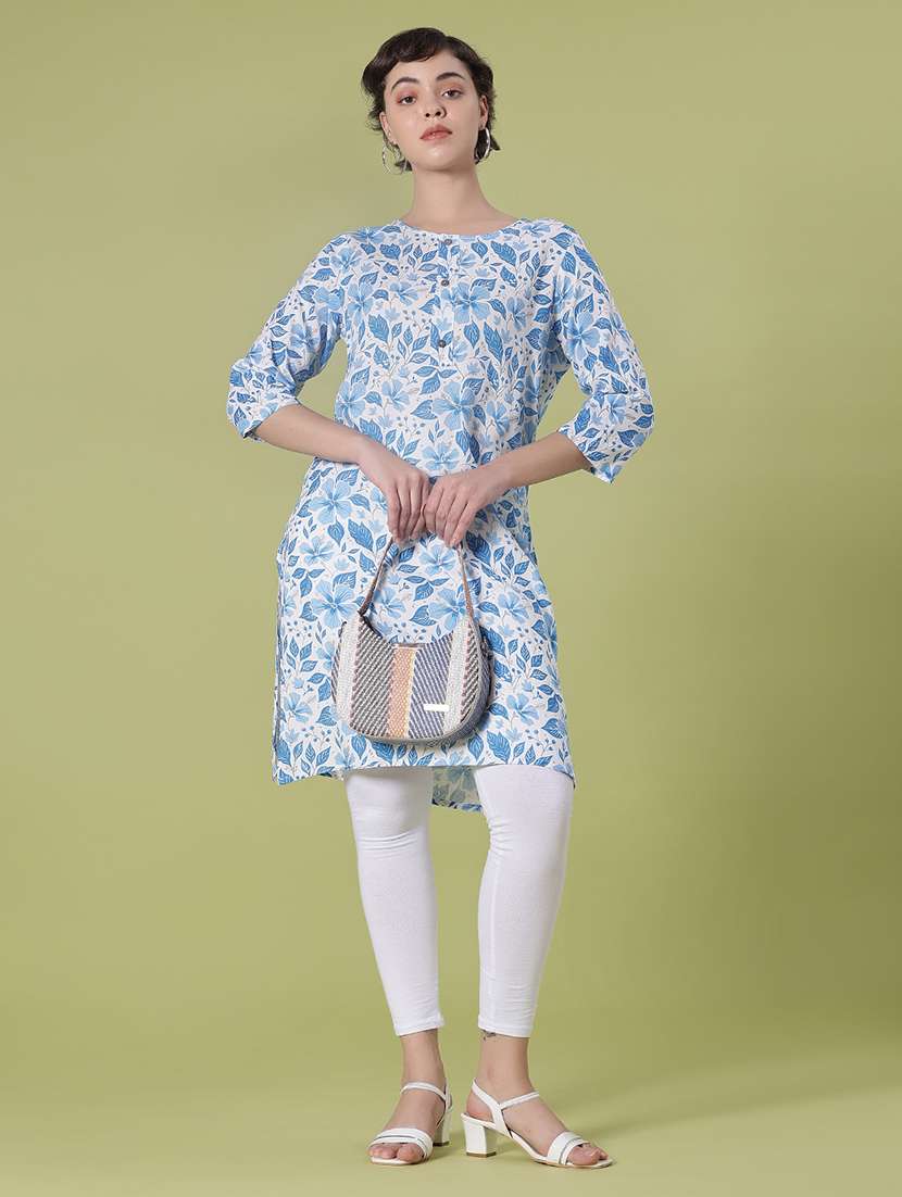 women three quarter sleeve straight kurta - 21977044 -  Standard Image - 2