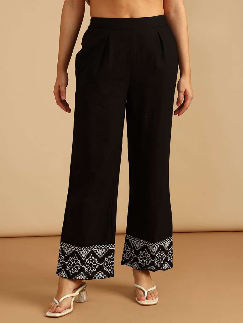 women high rise embroidered hem palazzo - 21977075 -  Standard Image - 2