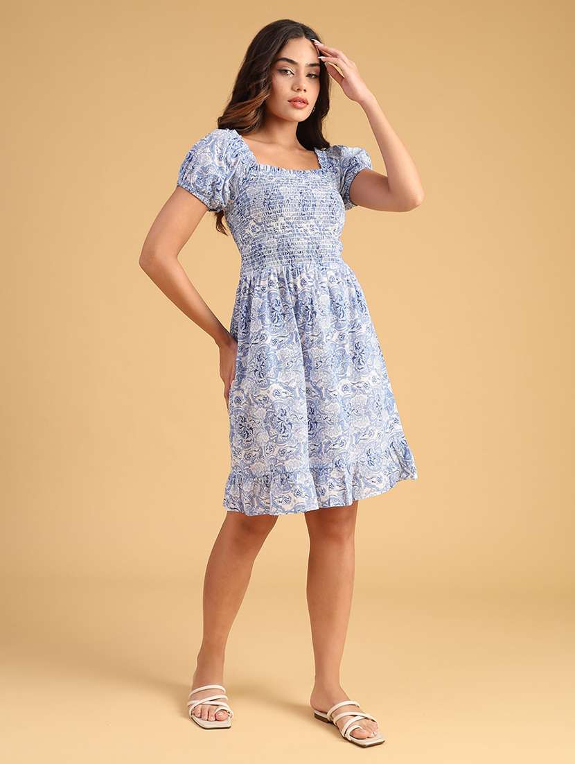 women printed puff sleeve tiered dress - 21977111 -  Standard Image - 2