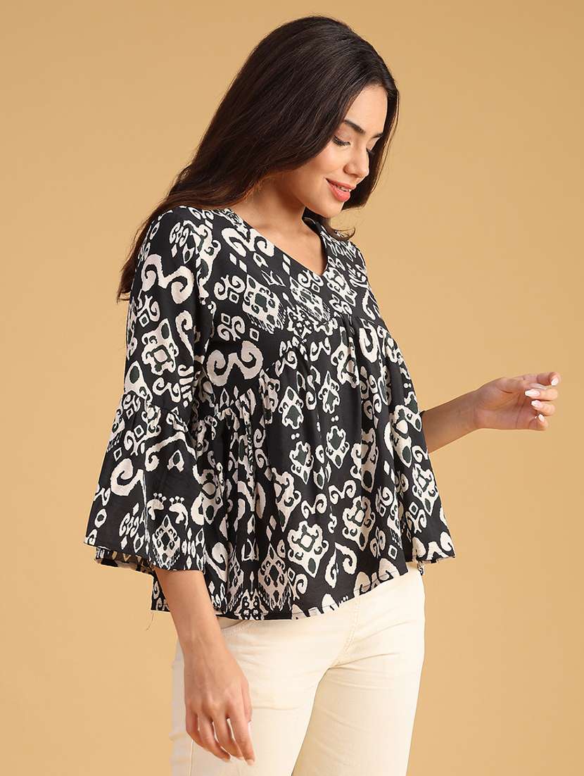 women printed bell sleeve flared top - 21977126 -  Standard Image - 2