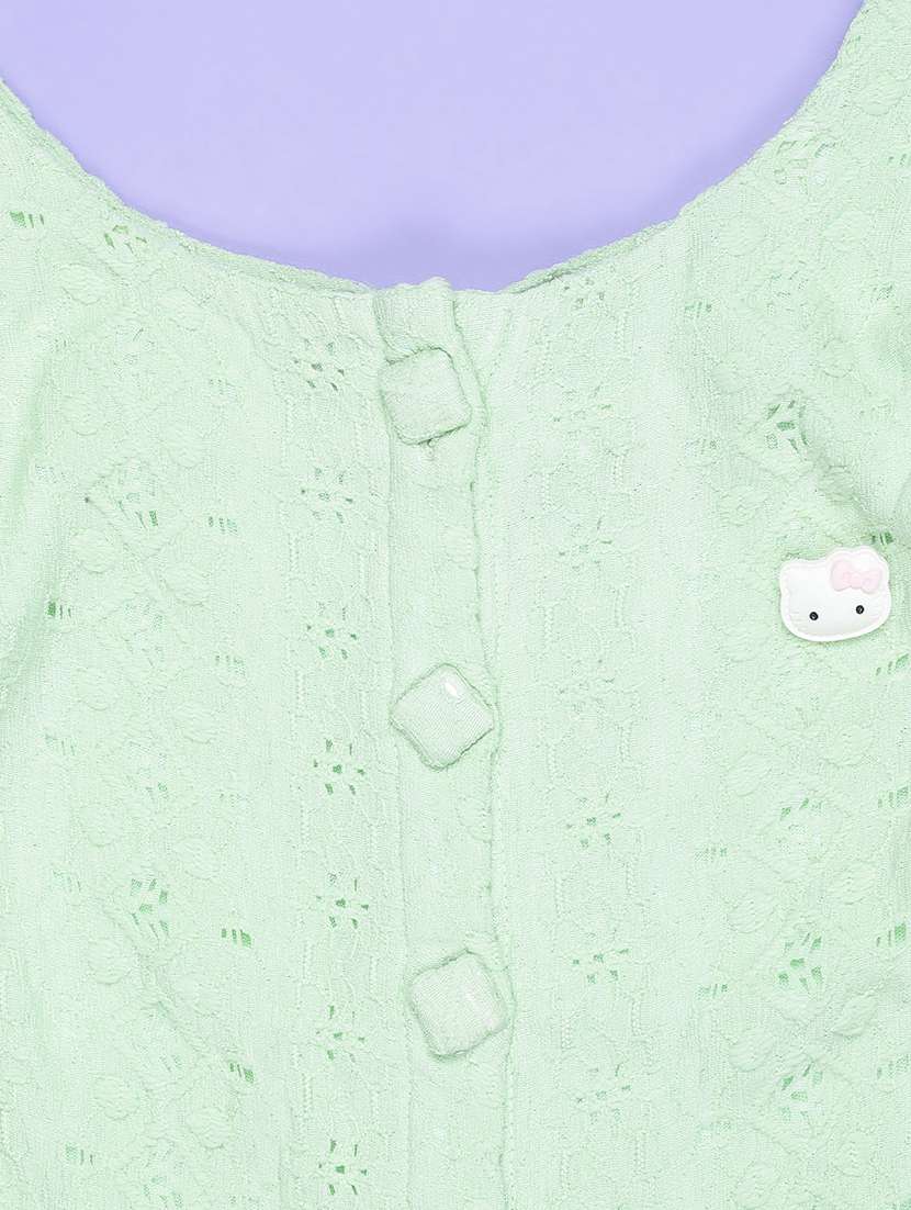 girls solid puff sleeve schiffli top - 21977177 -  Standard Image - 2