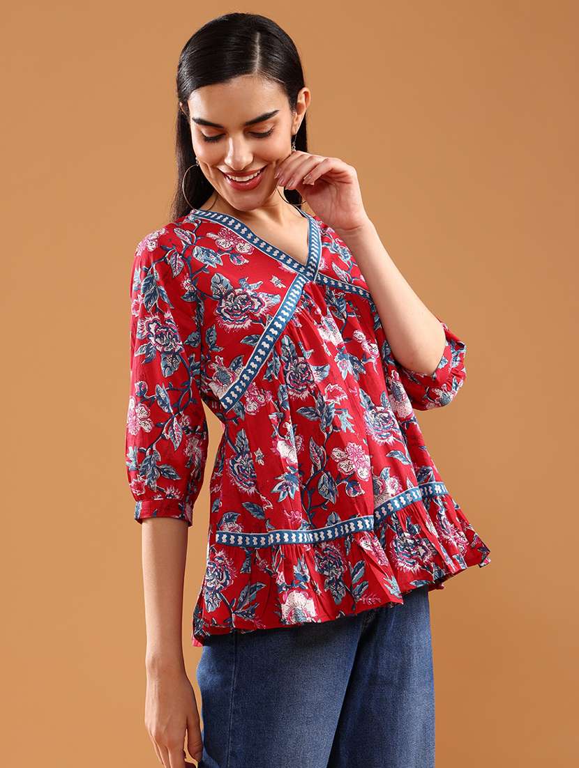 women printed three quarter sleeve kurti - 21977209 -  Standard Image - 2