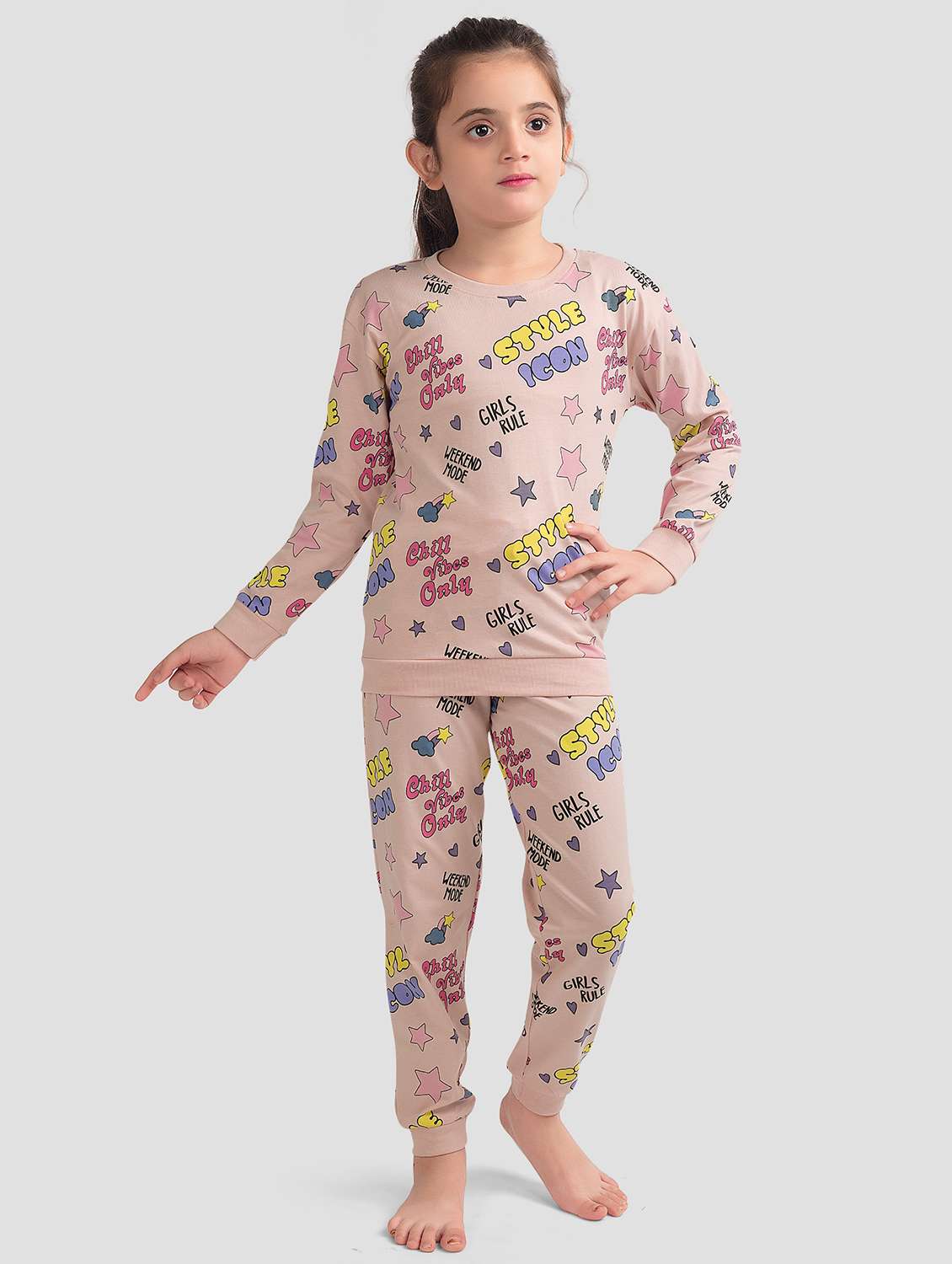 girls printed long sleeve full length set