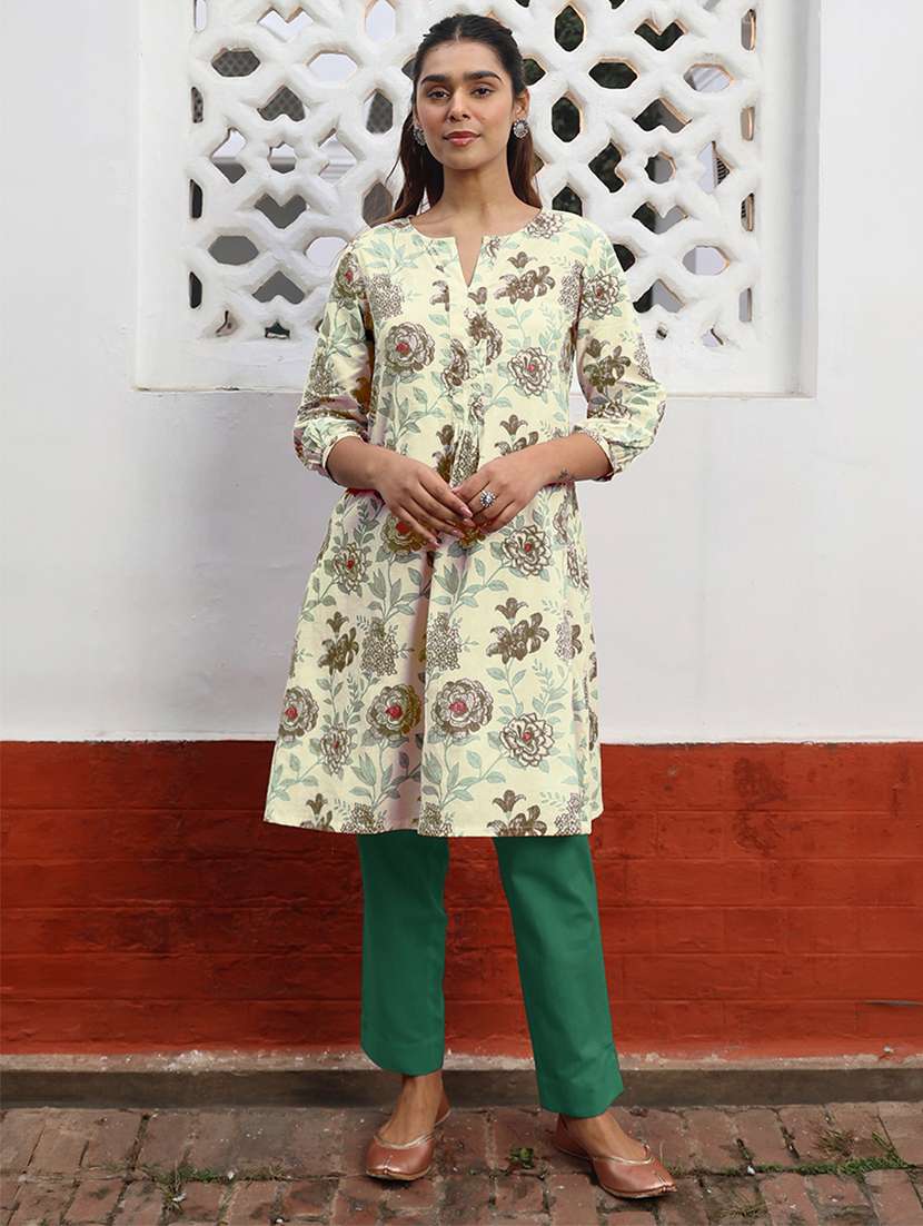 women printed three quarter sleeve a-line kurta - 21977274 -  Standard Image - 2