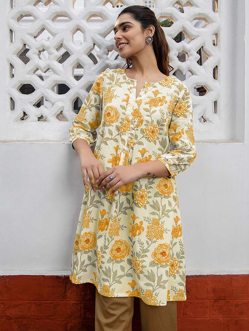 women printed three quarter sleeve a-line kurta