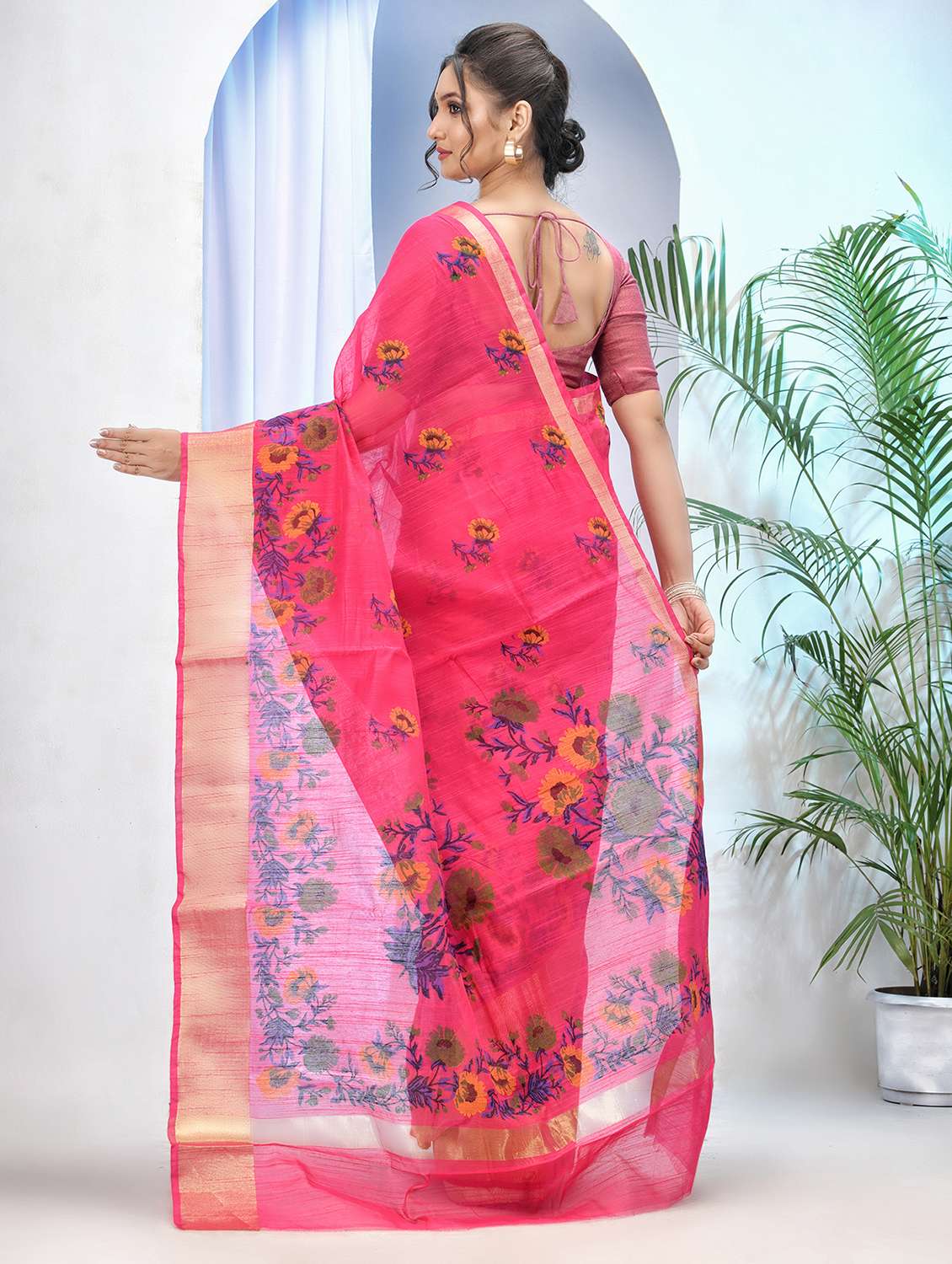 women floral bordered saree with blouse - 21977390 -  Standard Image - 2