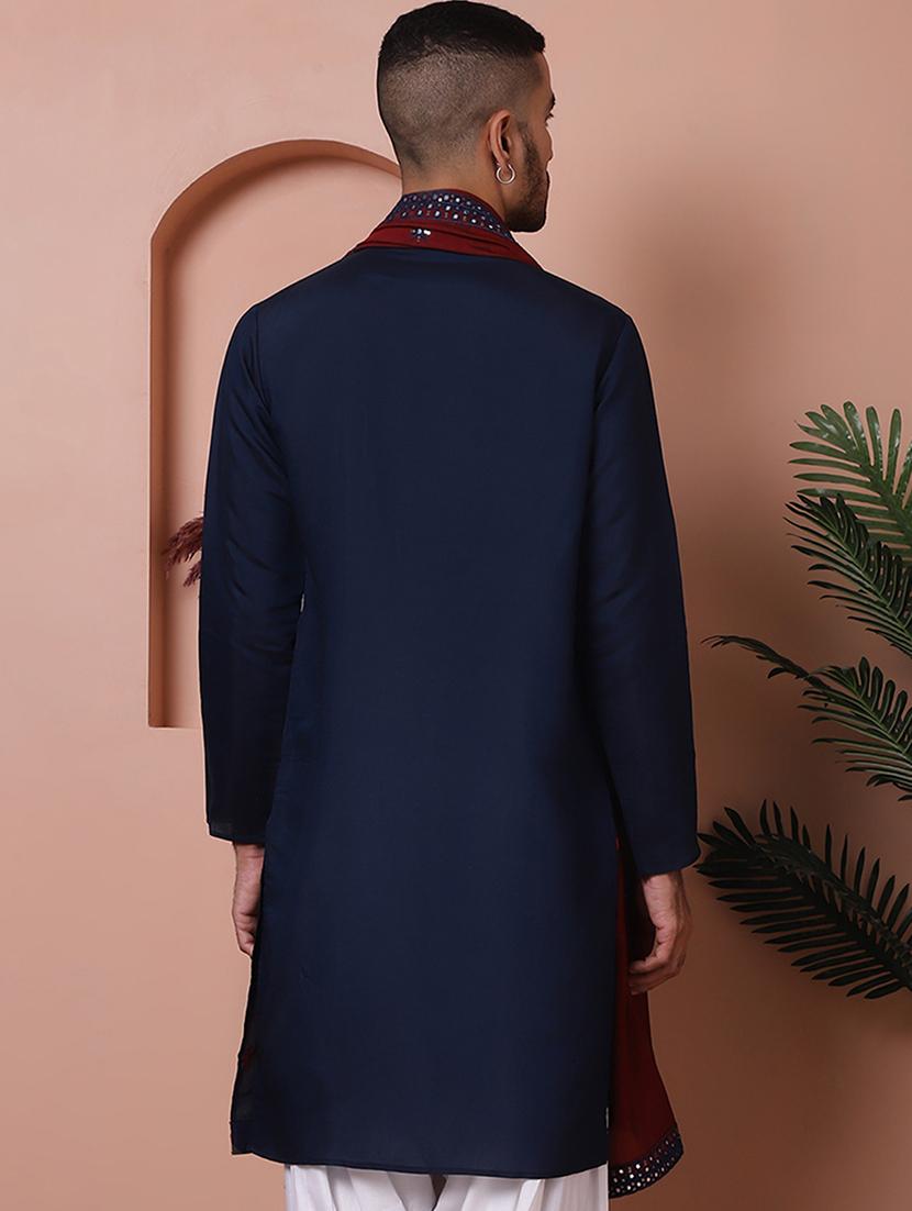 men embroidered mandarin neck kurta with dupatta - 21977397 - Standard Image - 2