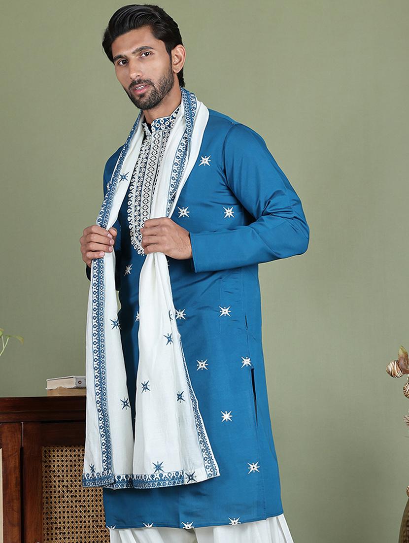 men embroidered mandarin neck kurta with dupatta - 21977399 - Standard Image - 2