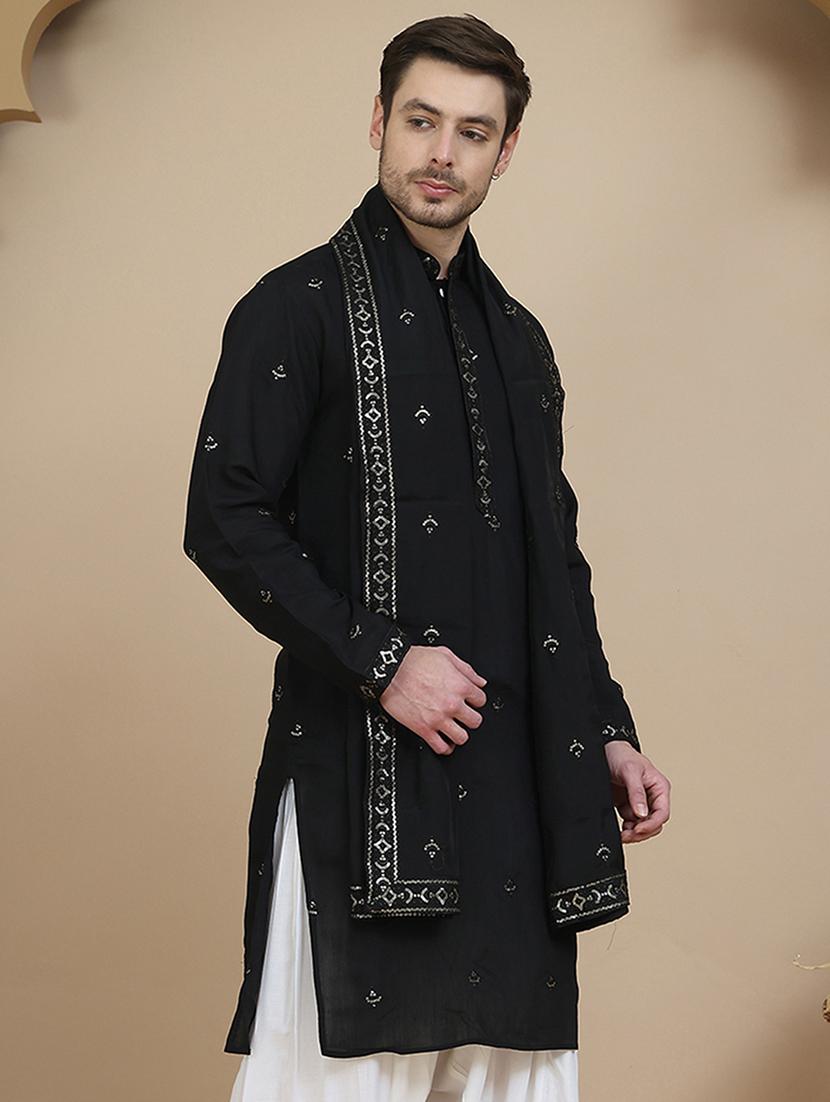 men embroidered mandarin neck kurta with dupatta - 21977401 - Standard Image - 2