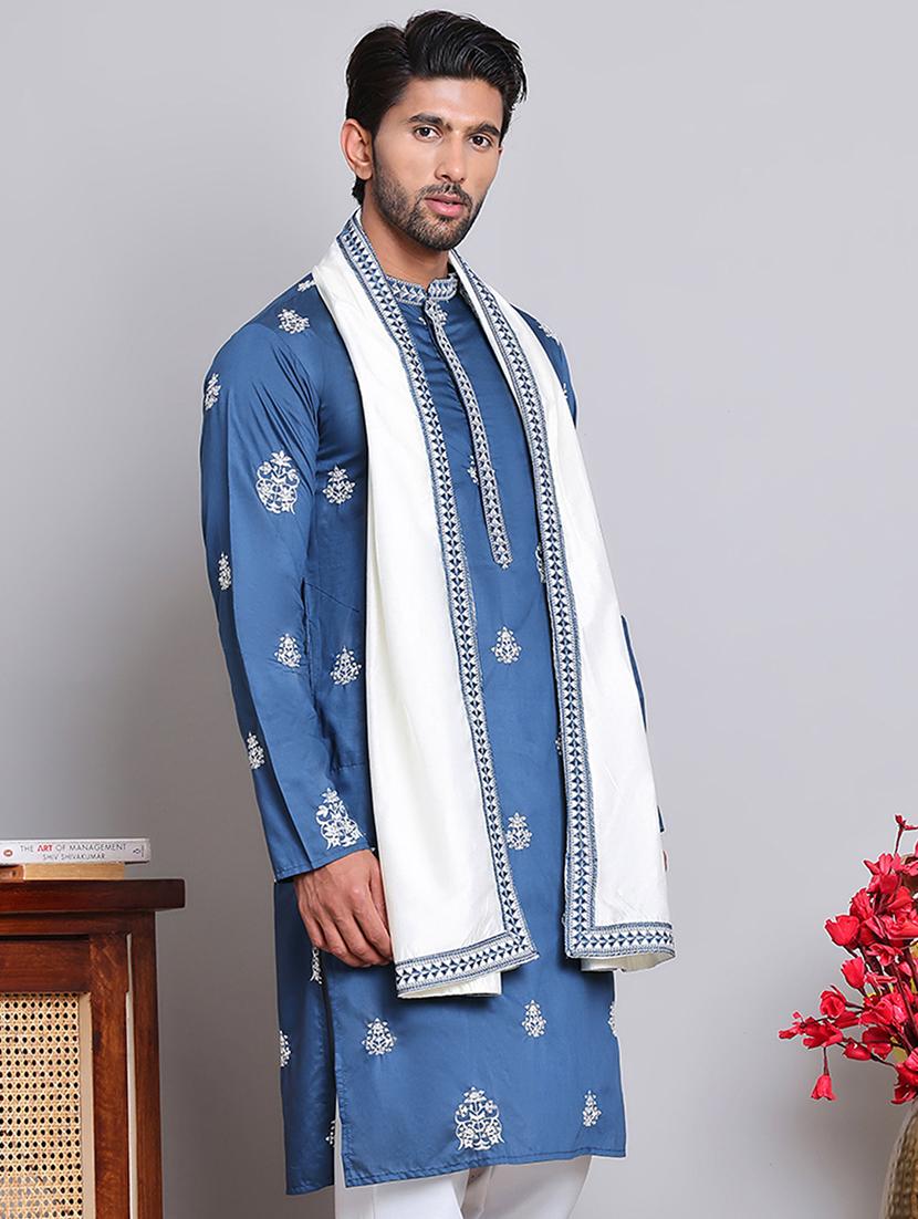 men embroidered mandarin neck kurta with dupatta - 21977409 - Standard Image - 2