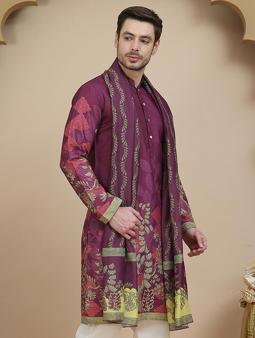 men embroidered mandarin neck kurta with dupatta - 21977412 - Standard Image - 2
