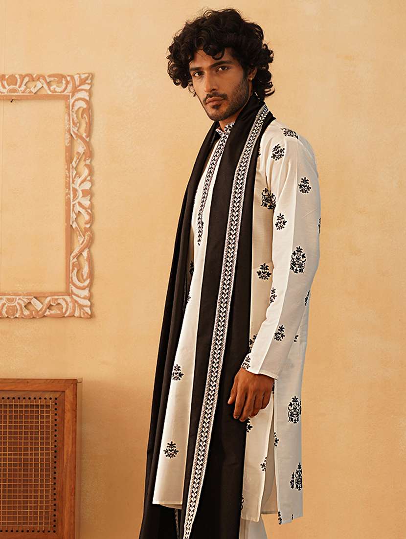 men embroidered mandarin neck kurta with dupatta - 21977414 -  Standard Image - 2
