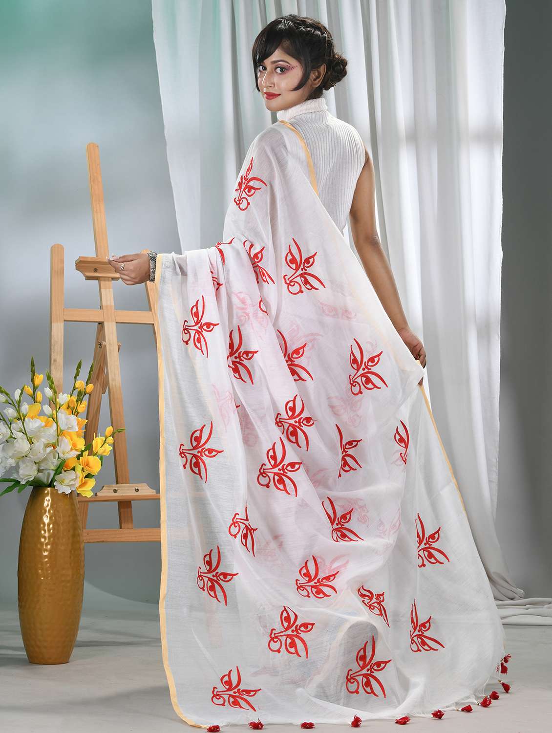 women solid with work handloom saree with blouse - 21977416 -  Standard Image - 2