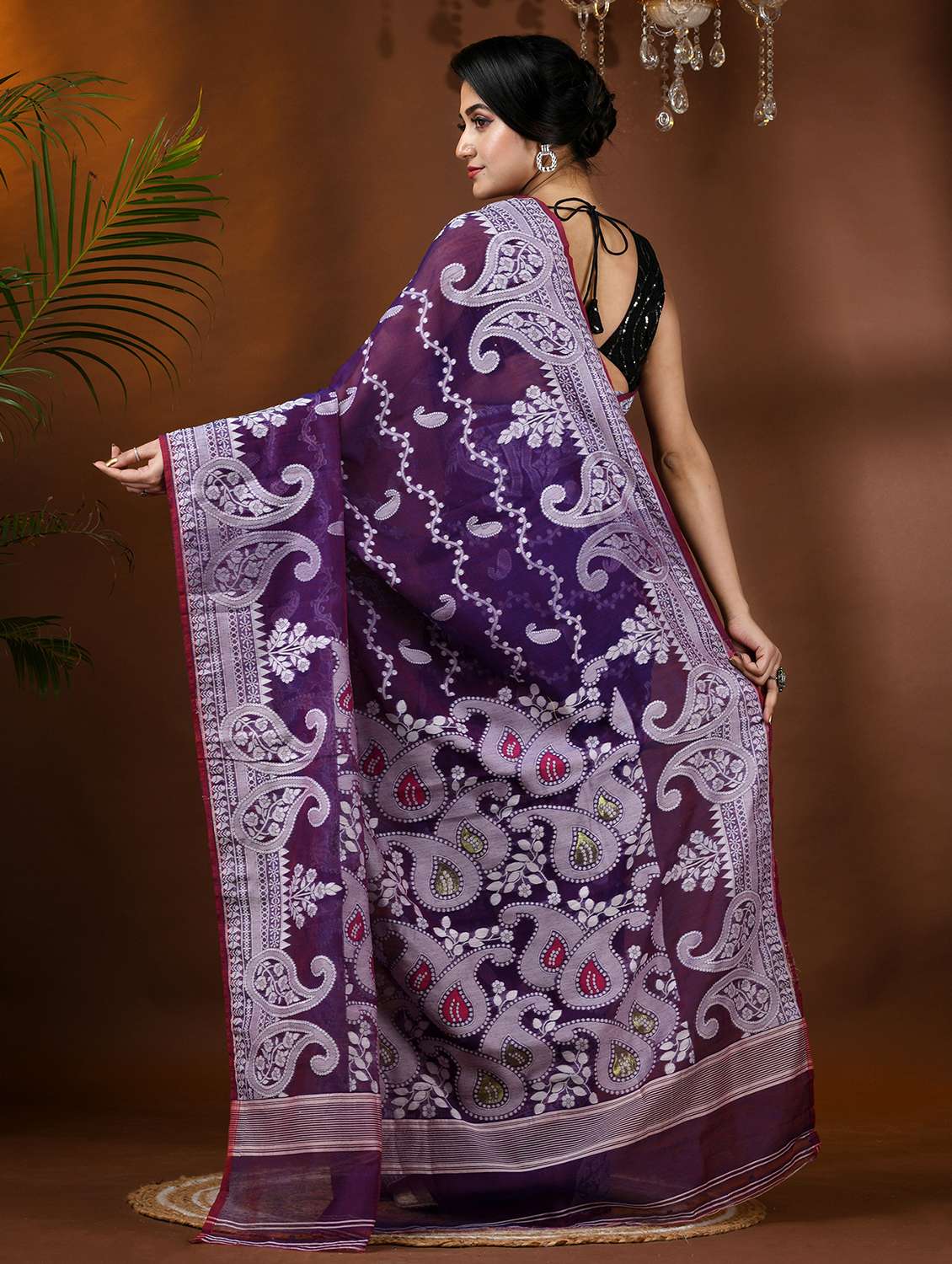 women purple jamdani saree - 21977488 -  Standard Image - 2