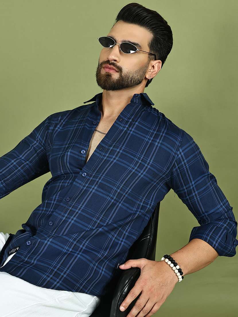 men checkered long sleeve regular fit casual shirt