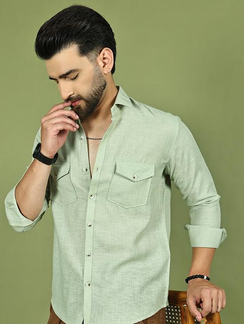 men solid long sleeve regular fit casual shirt - 21977623 - Standard Image - 0