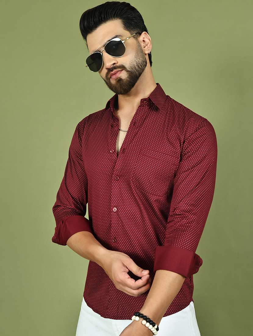 men polka dot long sleeve regular fit casual shirt