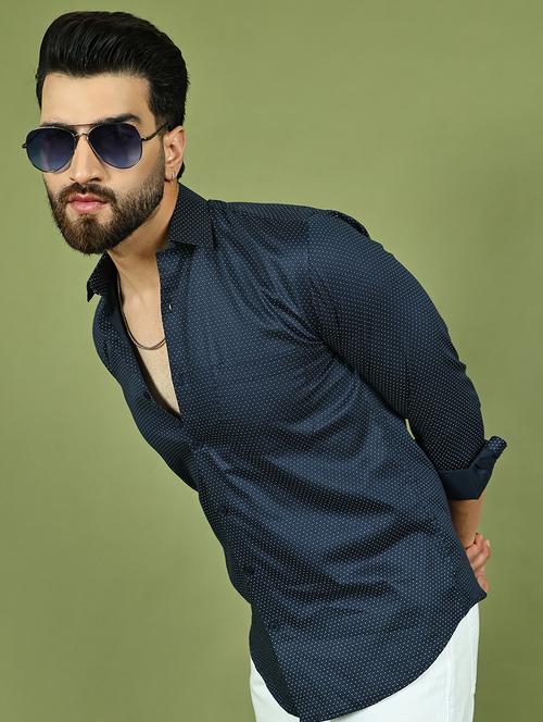 men polka dot long sleeve regular fit casual shirt - 21977631 - Standard Image - 0