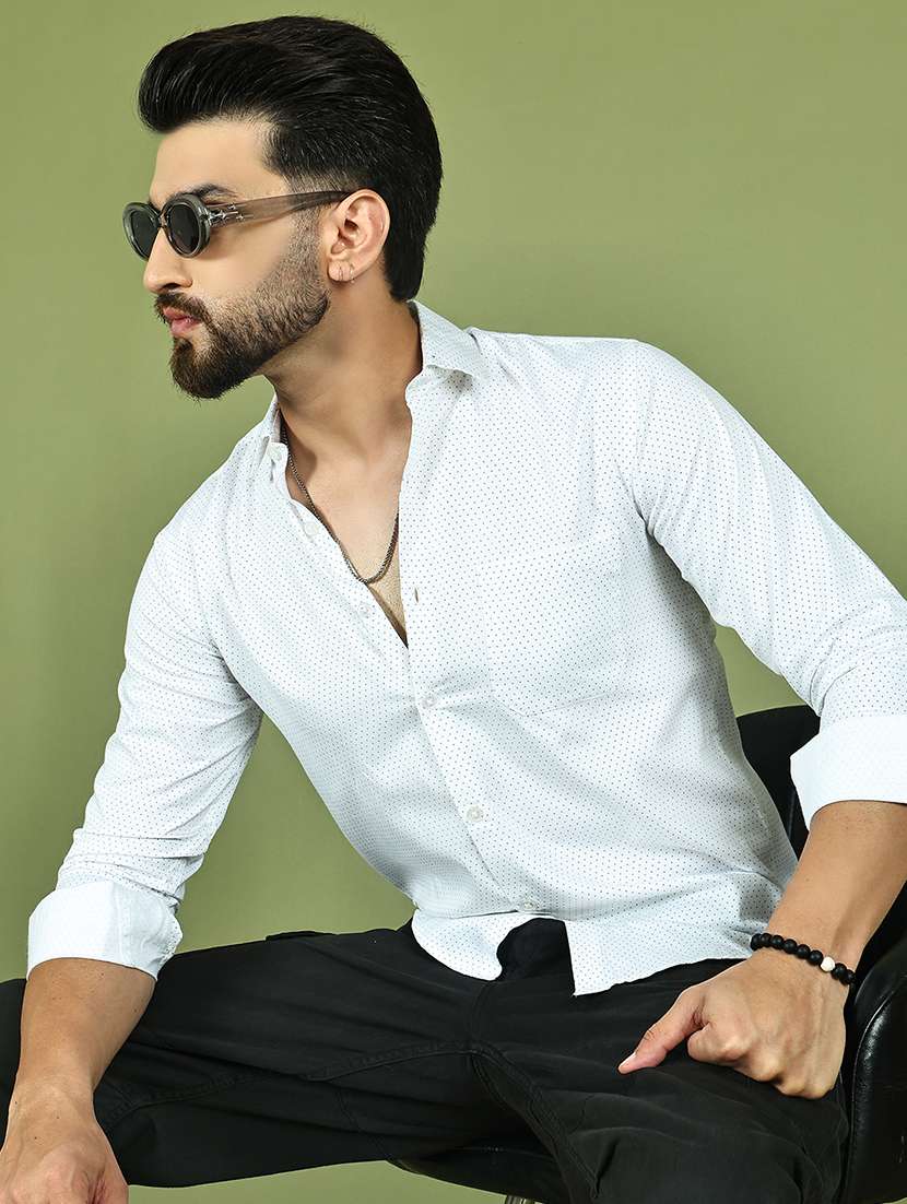 men polka dot long sleeve regular fit casual shirt