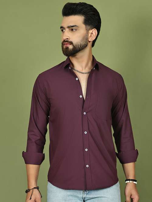men solid long sleeve regular fit casual shirt - 21977641 - Standard Image - 0
