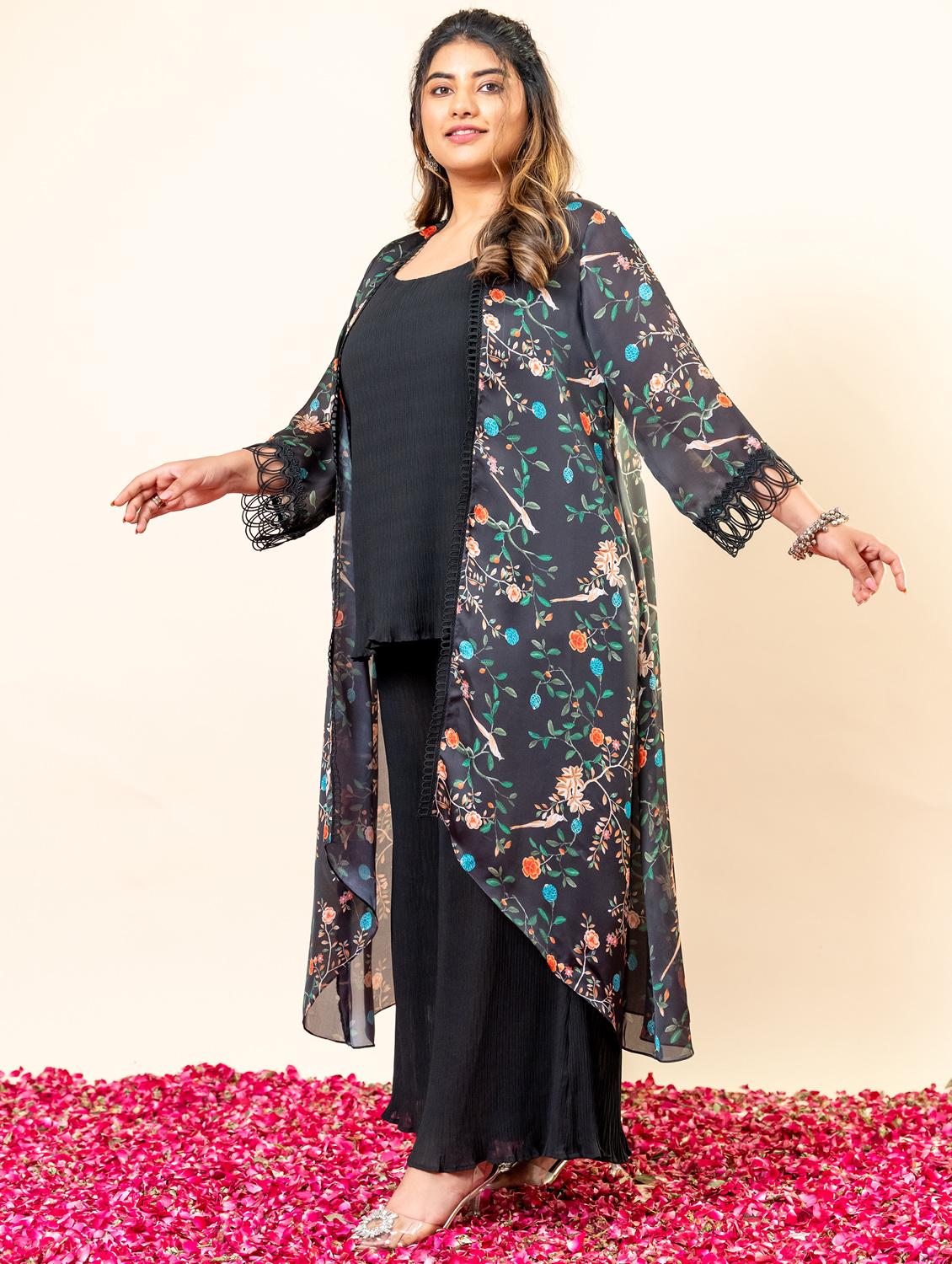 women floral printed round neck fusion set - 21977702 - Standard Image - 2