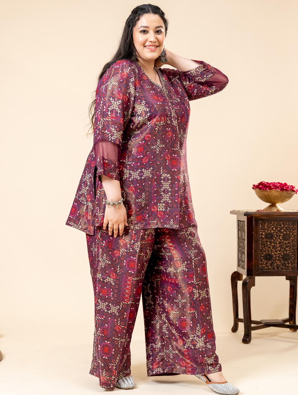 women printed three quarter sleeve ethnic co-ord set - 21977709 - Standard Image - 2