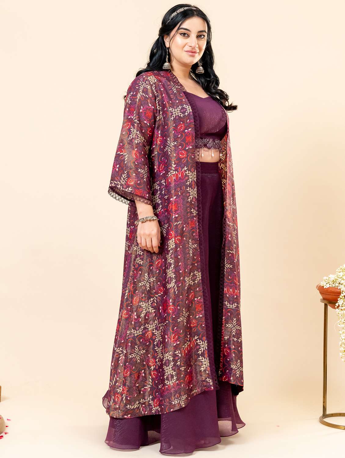 women printed three quarter sleeve fusion set  - 21977710 -  Standard Image - 2