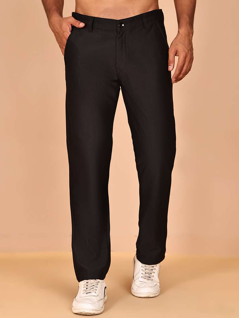 men solid mid rise flat front casual chinos 